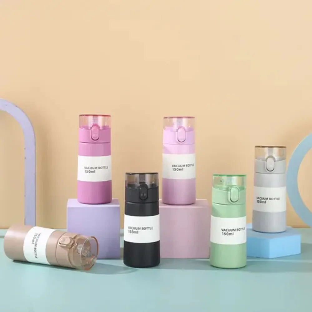 150/250ml Mini Thermos Cup Portable Pocket Insulated Cup Durable One-button Opening Water Cup With Straw