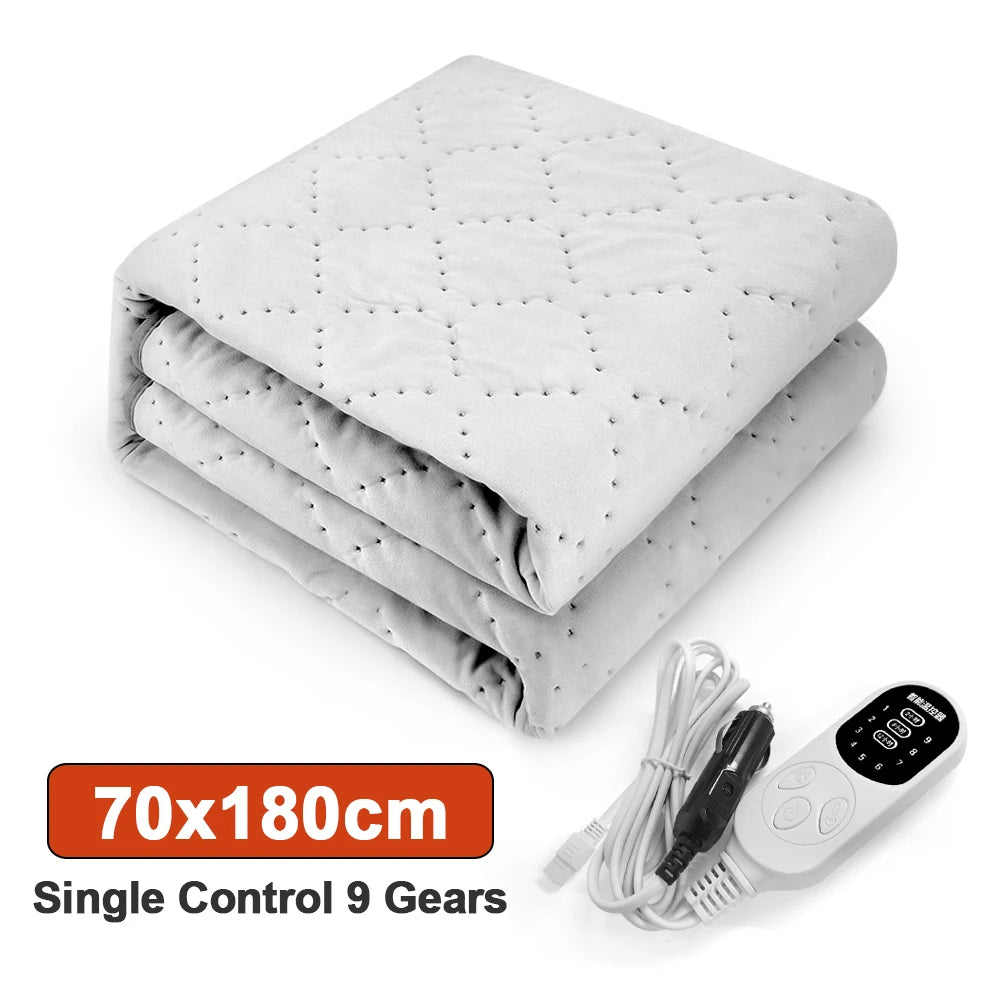 12V Cars Electric Blanket Heating Level Heated Travel Blanket for Car Outdoor Traveling Camping Pad 70x180cm/120x150cm/50x150cm