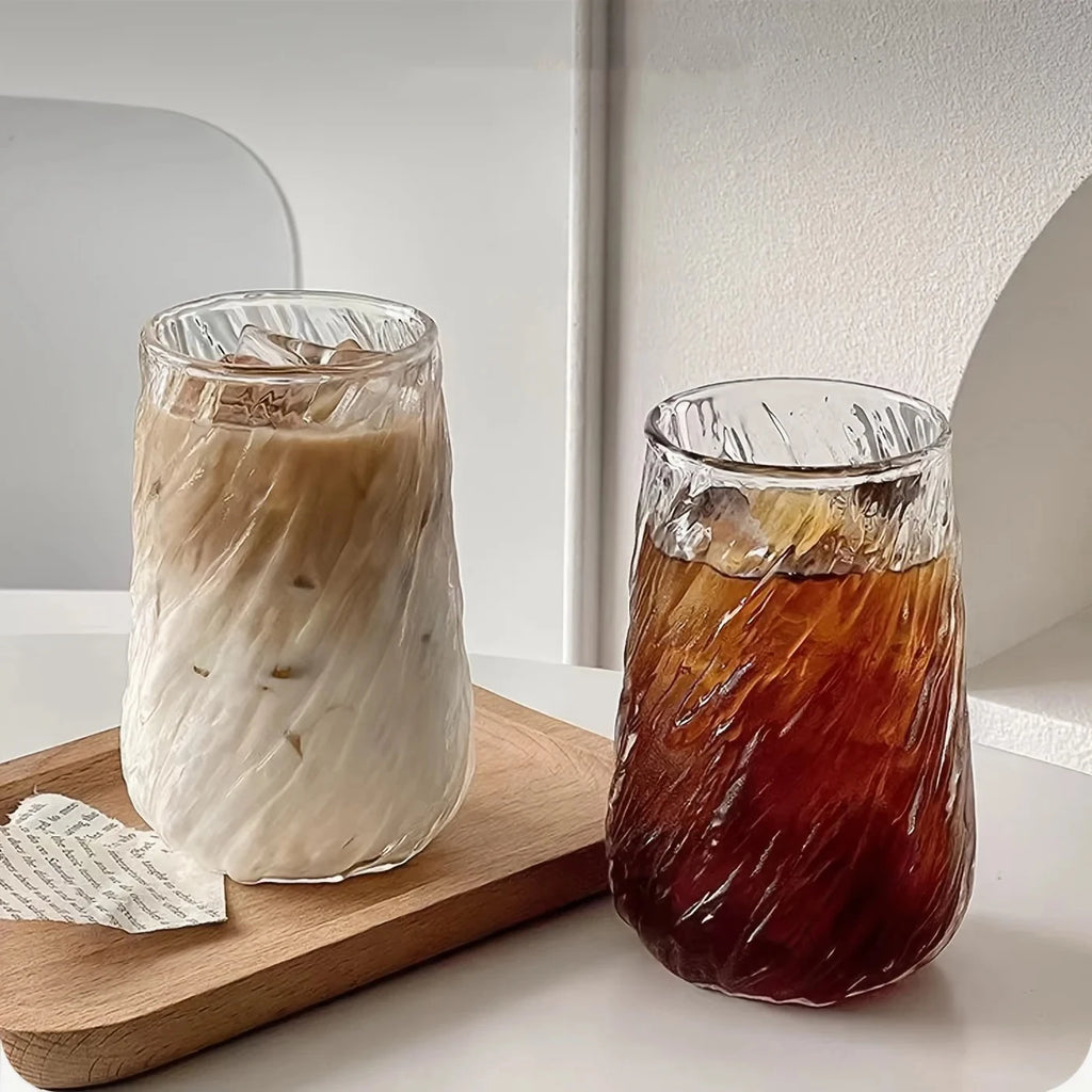 400ML Coffee Mug Glassware Stripe Glass Cup Ice Mug Transparent Glass Tea Cup Drinkware Juice Milk Mocha Cups Kitchen Supplies