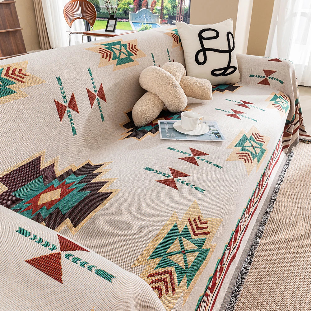 A geometric pattern sofa parabolic cover - reversible soft sofa blanket - Bohemian sofa cover - pet and child decoration oversiz