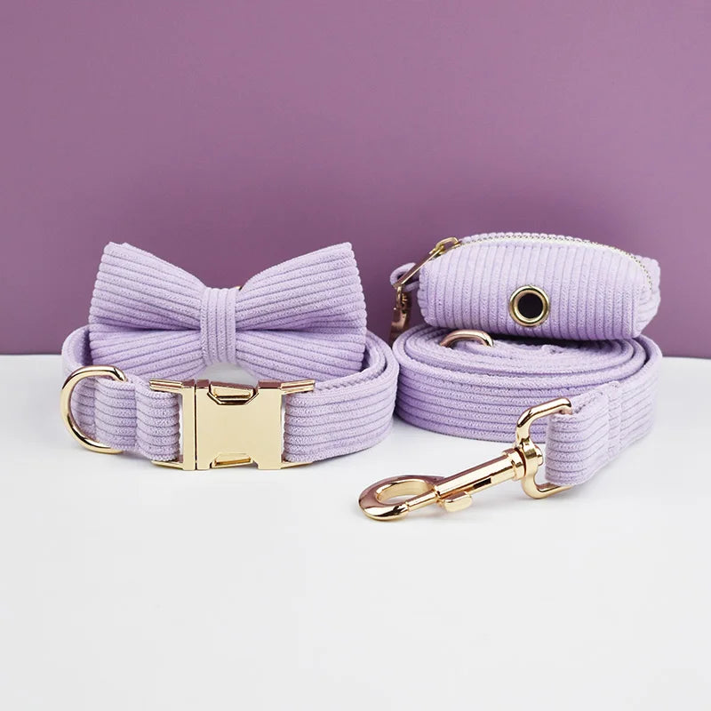 Pink Purple Corduroy Dog Collar And Leash Set For Dogs Custom Engraved Nameplate Pet Supplies Dog Leash Corduroy10