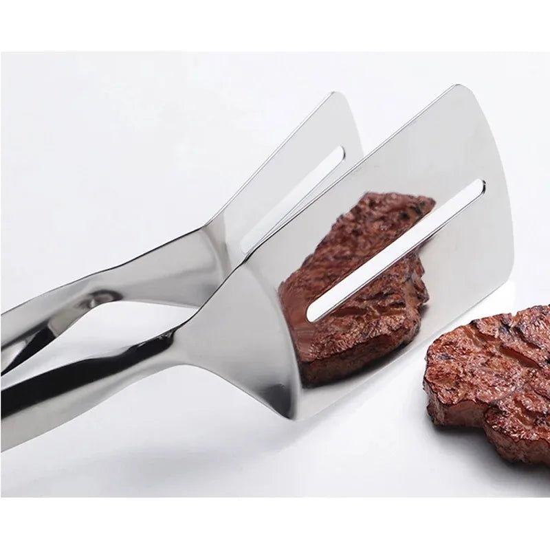 Stainless Steel Frying Shovel Clips Multifunctional Steak BBQ Tongs Frying Fish Spatula Clip  Household Kitchen Tool Bread Clamp