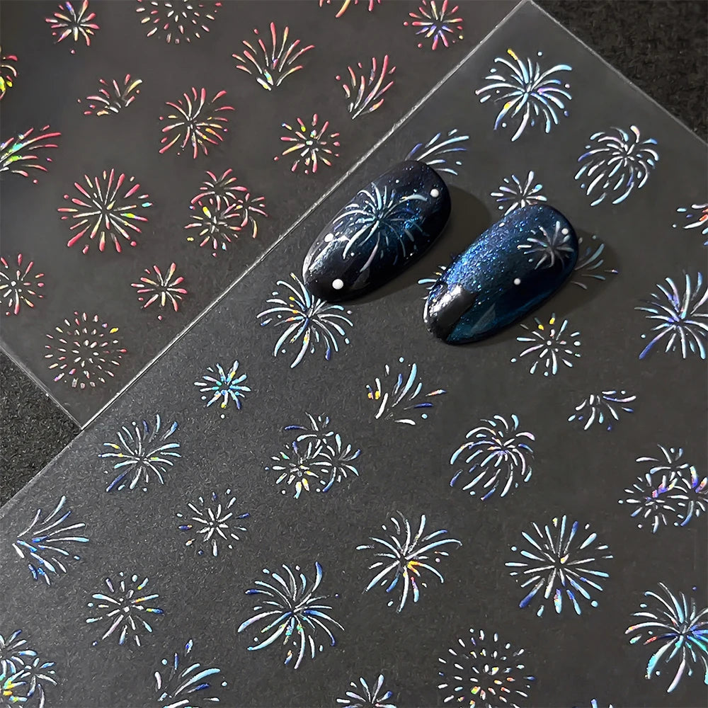 1Pc Laser Blooming Firework Nail Art Stickers 3D Firework Self-Adhesive Sliders New Year Nail Decals Manicure Decoration