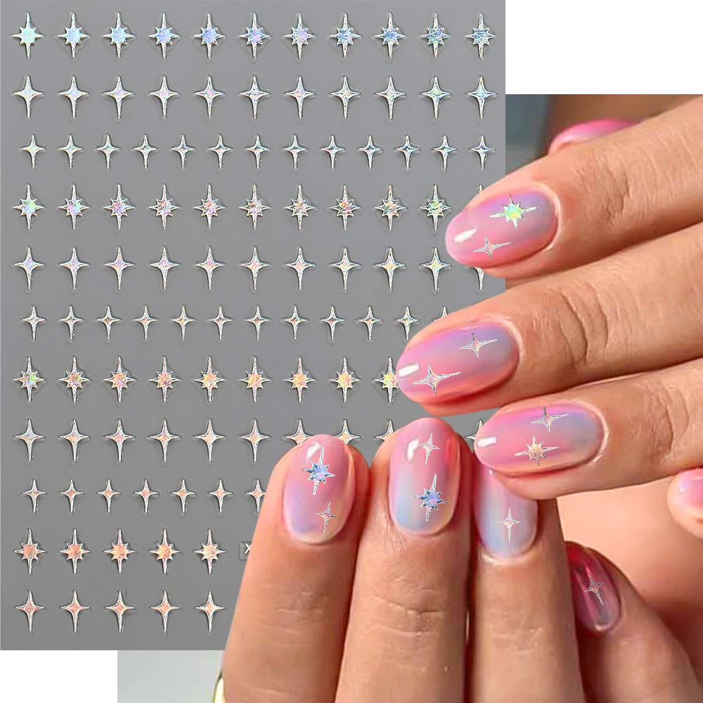 8pcs Y2K Mini Glitter Star Nail Sticker 3Sizes Starlight Black White Xing Xing Self Adhesive Slider Shiny Manicure Decal Decorat
