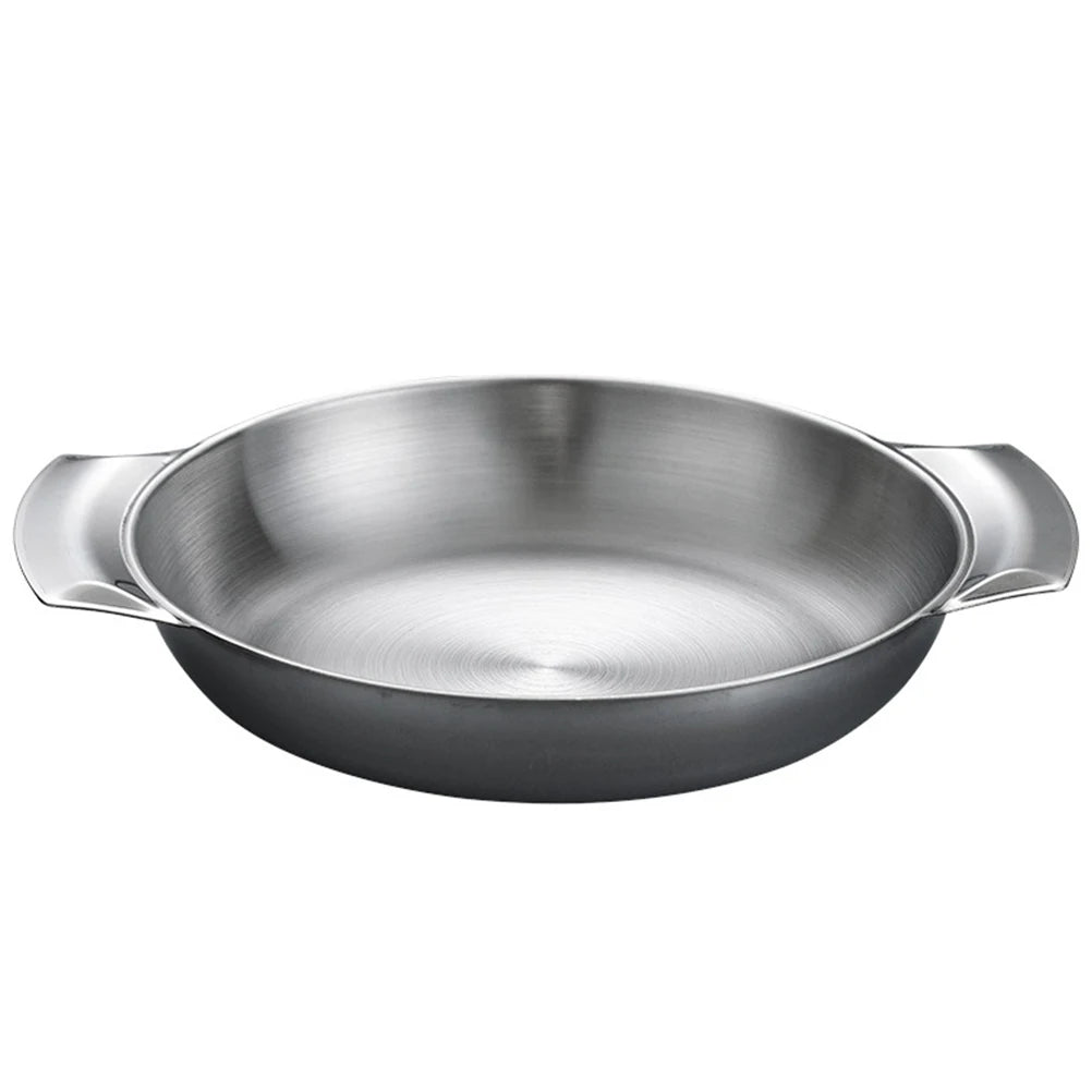 Stainless Steel Dry Pot Double Handle Korean Style Seafood Pan Flat Bottom Cooking Pot For Restaurant Kitchen Hotpot Non Stick