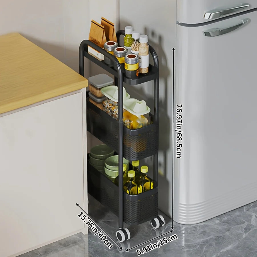 1 Multi-Tier Rolling Storage Trolley with Wheels | Kitchen Pantry Multi-Functional Trolley, Kitchen Storage Basket, Bathroom