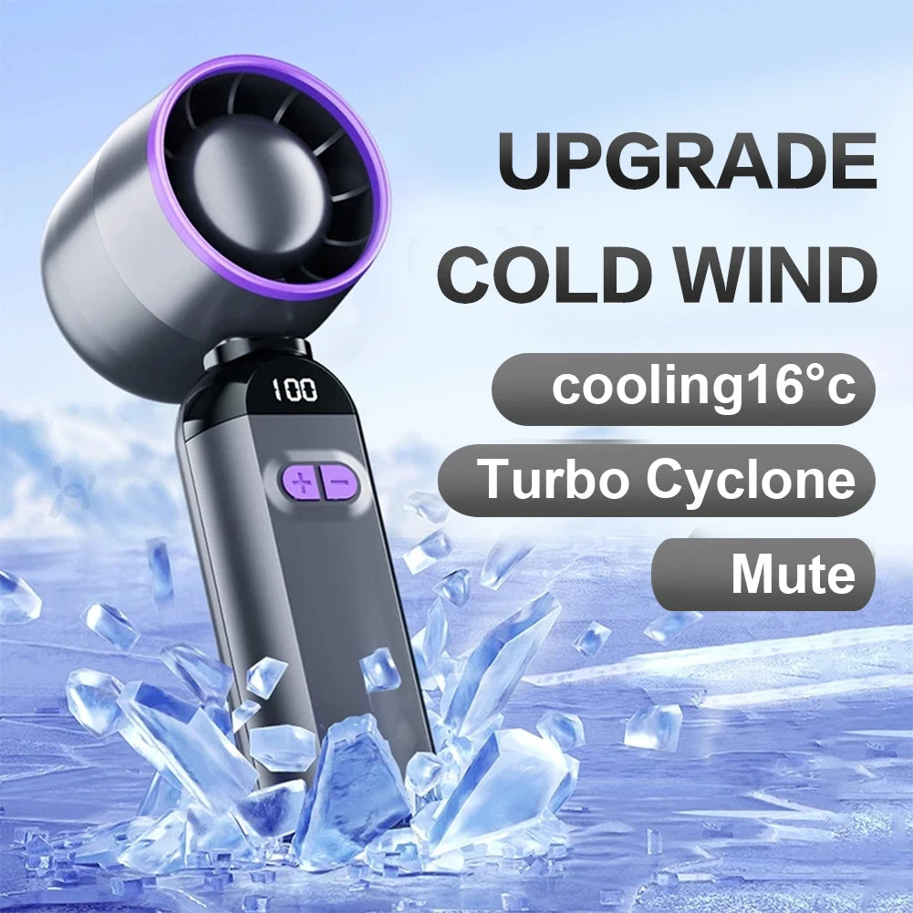 High-Speed Folding Fan LED Digital Display Adjustable Cooling Fan Mini Cold Fan for Camping Hiking Outdoor Activities
