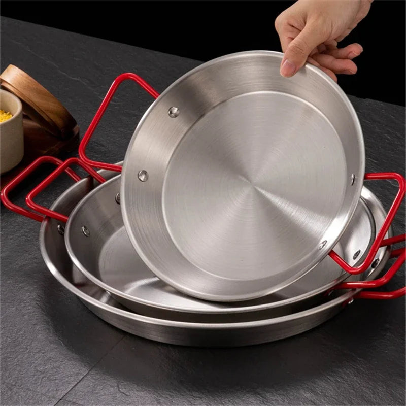 20-30cm Spanish Paella Pan with Handle Stainless Steel Durable Seafood Snack Plate Kitchen Non-Stick Frying Pans Cooking Pots