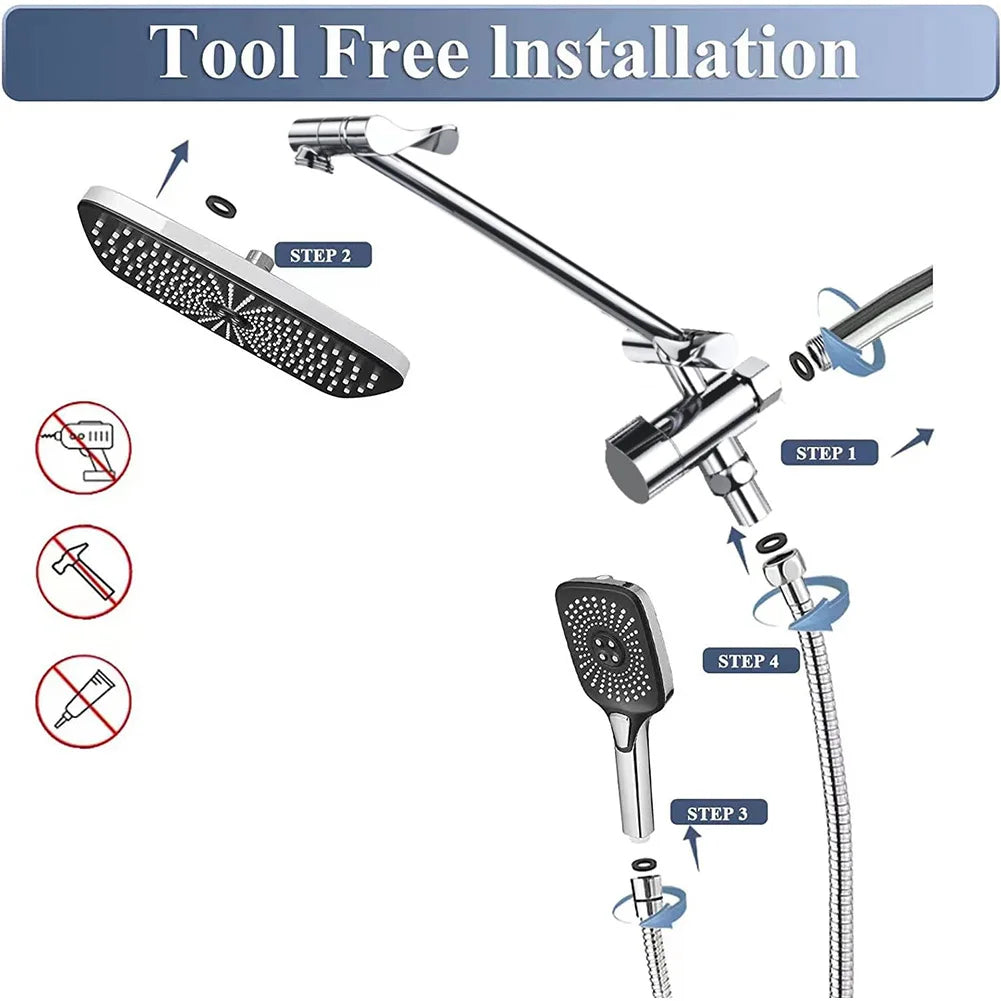 12 Inch Rainfall Fixed Shower Head/Handheld Shower Head Combo 3+1 Settings Top Spray Wall-Mount Shower Set In Wall Shower System