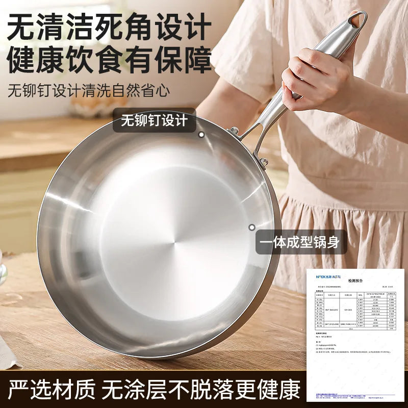 316 stainless steel frying pan, household deepening non stick pan, induction cooker, uncoated flat bottomed frying pan