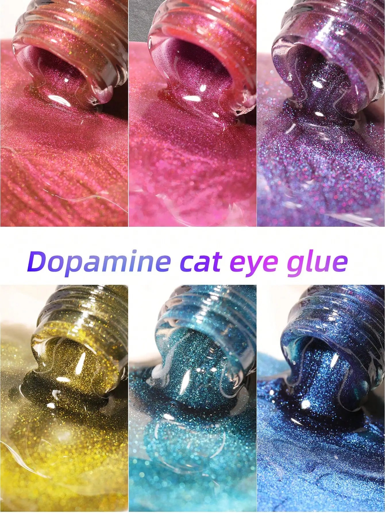 XEIJAYI 6Pcs Dual-Tone Cat Eye Gel Nail Polish Translucent Effect For Salon 6 Colors DlY Manicures-With Magnetic Stick Included