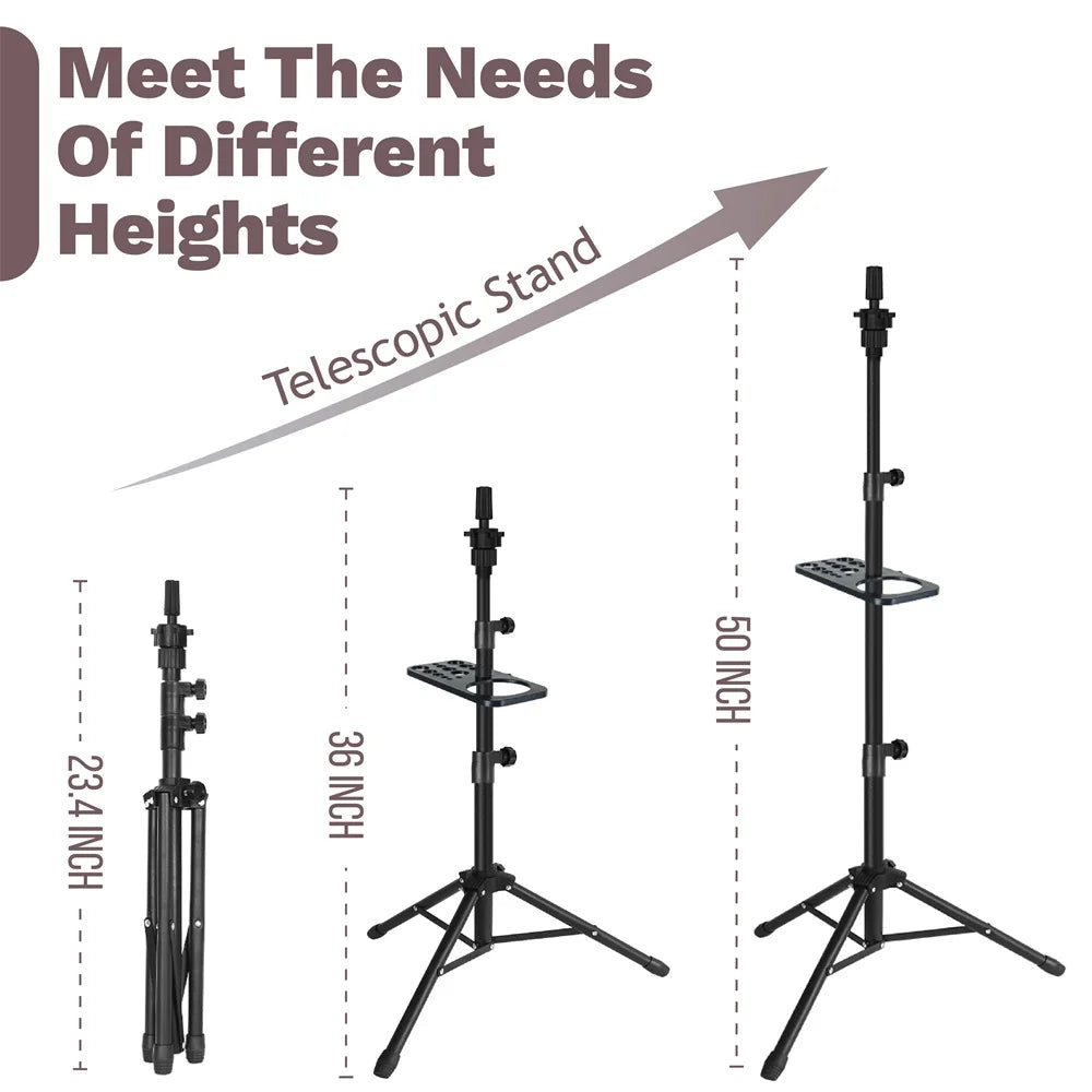 50" Adjustable Wig Stand Tripod With Tray With Multifunction Hair Extension Holder Hair Extension Tray With Wig Stand Wig Tripod