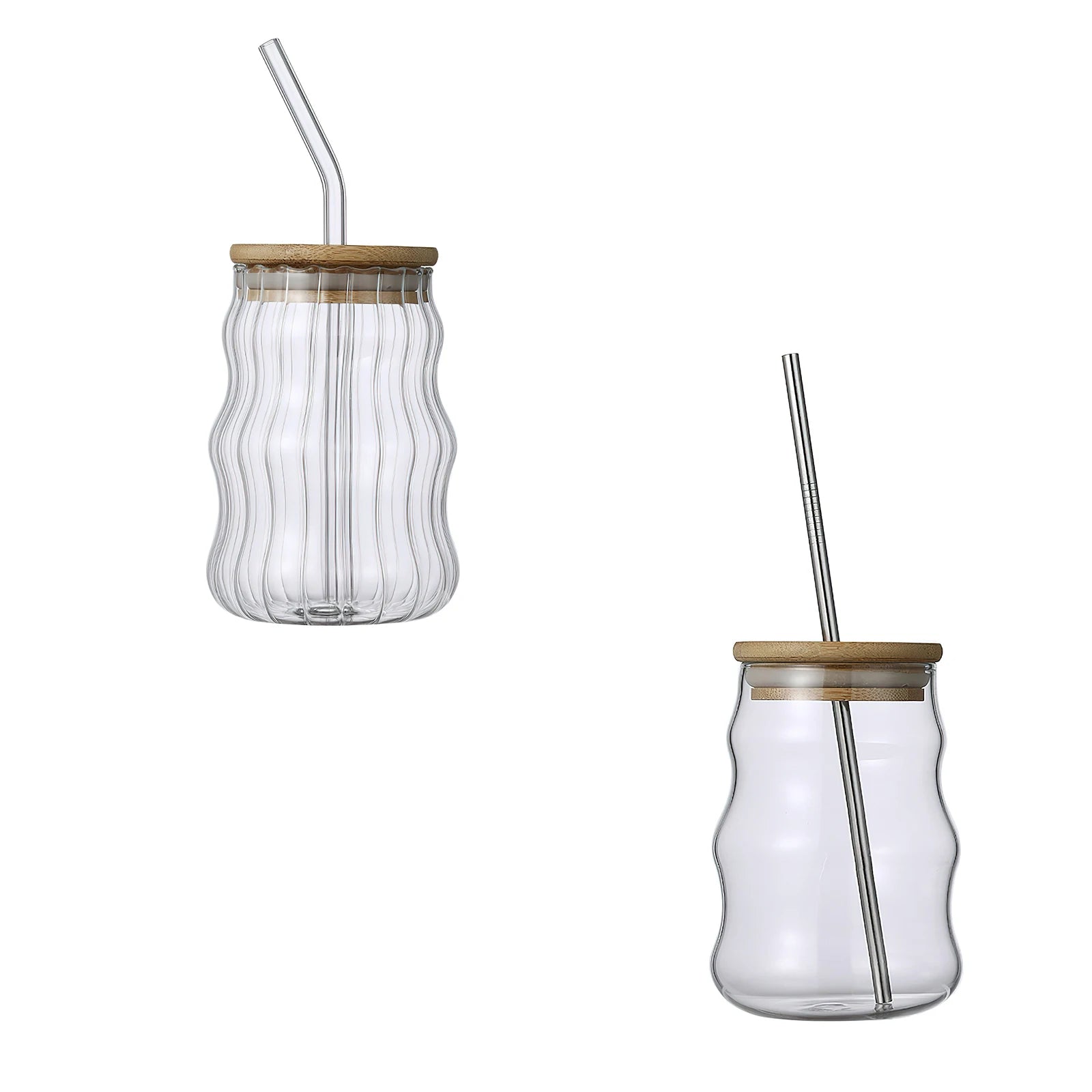 500ml Glass Tumblers Cups With Straw Mason Jar Clear Juice Coffee Milk Cup With Bamboo Lids Drinkware Stripe Beer Mug