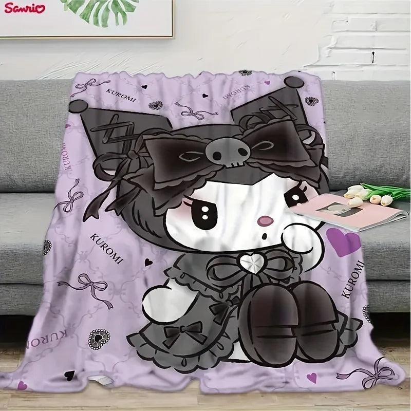 Kuromi Lavender Flannel Blanket 2D Single Print Stylish Home Decor Accessory Cozy Functional Cartoon-Themed Attractive Durable