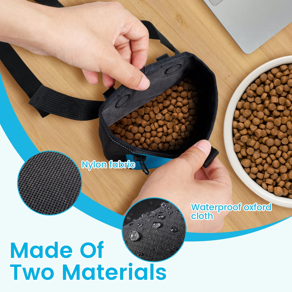 Dog Treat Pouch Oxford Cloth Waterproof Dog Walking Bag with Adjustable Belt and Magnetic Closure No Spill Pet Snacks Pouch