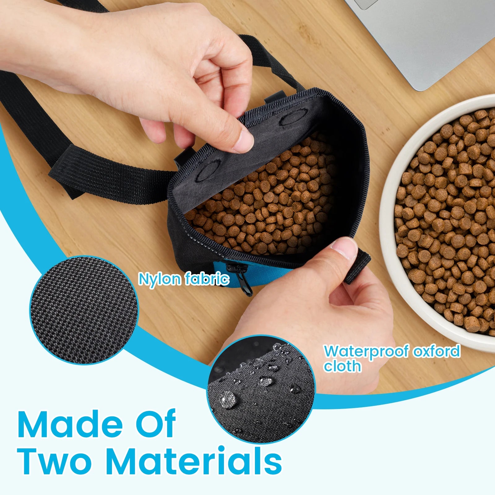 Dog Treat Pouch Oxford Cloth Waterproof Dog Walking Bag with Adjustable Belt and Magnetic Closure No Spill Pet Snacks Pouch