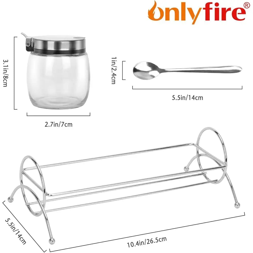 Condiment Jar Spice Container With Lids, Stainl Steel Serving Spoons, Base Ra And Labels - Glass Seasoning Bottles Kitchen