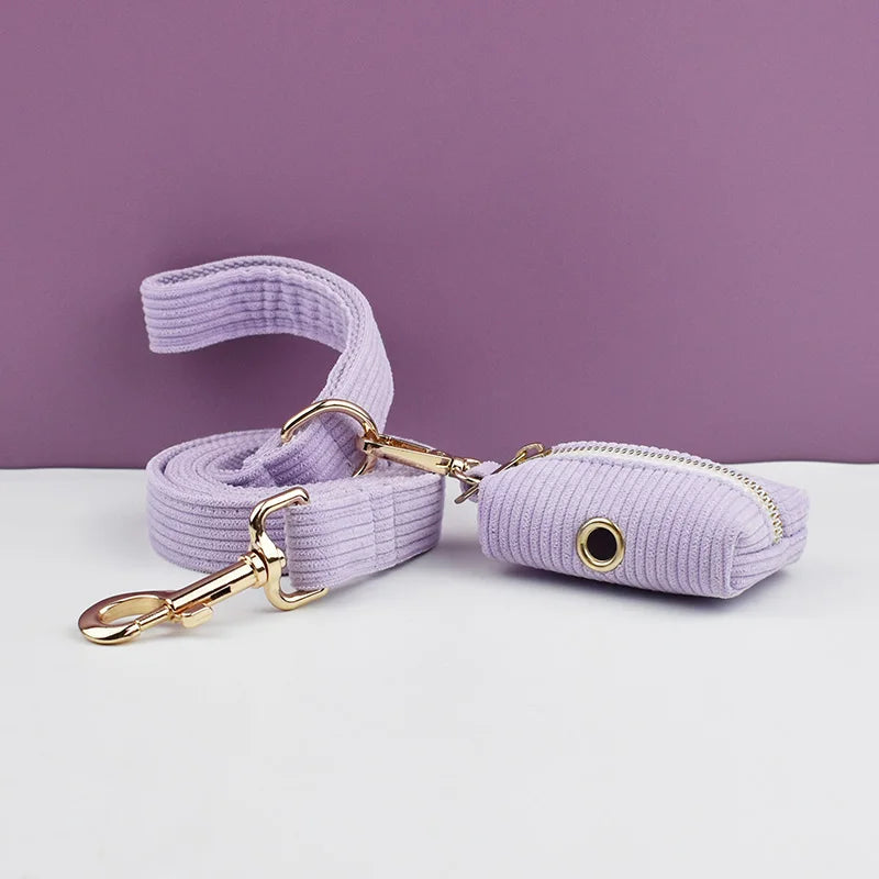 Pink Purple Corduroy Dog Collar And Leash Set For Dogs Custom Engraved Nameplate Pet Supplies Dog Leash Corduroy10