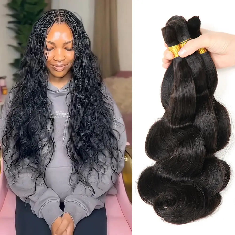 Boho Braids Human Hair 100% Human Hair 100g Boho Hair for Braiding Knotless Body Wave Human Hair Bundles Bulk Hair for Braiding
