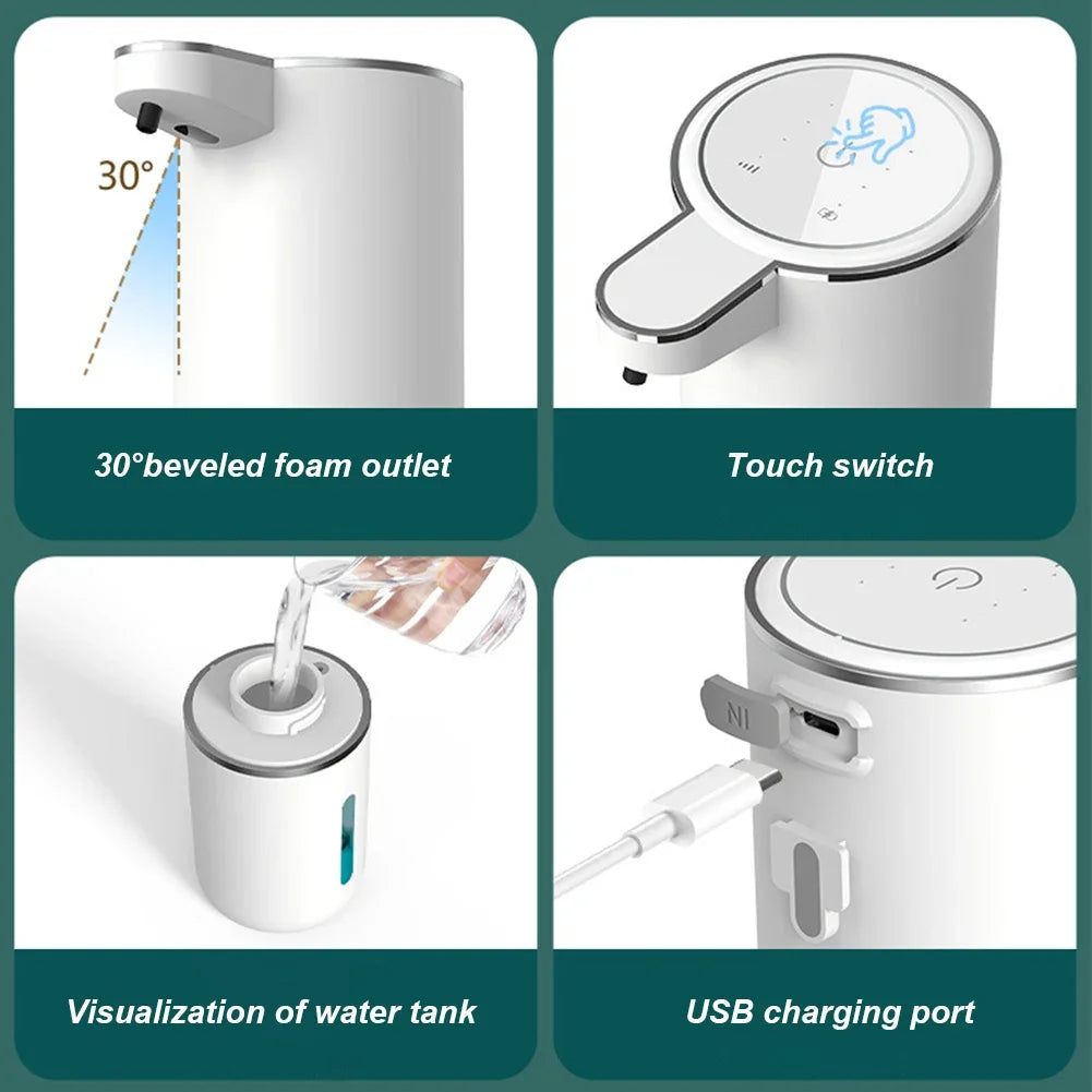 380ML Touchless Foam Soap Dispenser with Adjustable Foam Levels and Long Lasting Battery for Kitchen and Bathroom Use