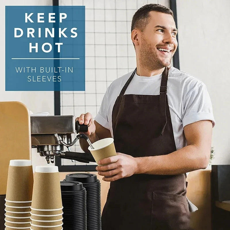 8/10/12/16oz Disposable Kraft Paper Coffee Cup With Lid Hot Cold Beverage Party Accessorie Insulation Takeaway Double-Layer
