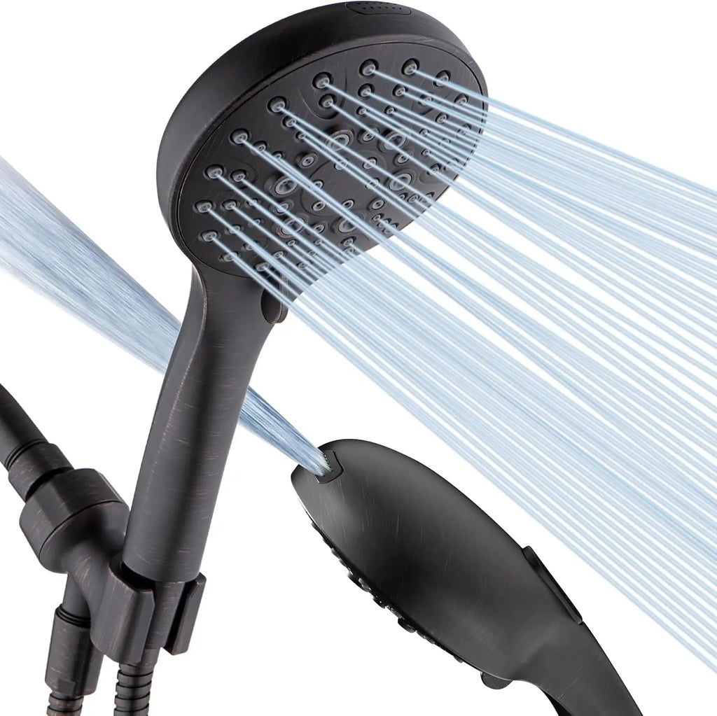 High Pressure Handheld Shower Head with 9 Spray Settings, Power Wash Mode, Long Hose, Adjustable Bracket - Bronze Finish