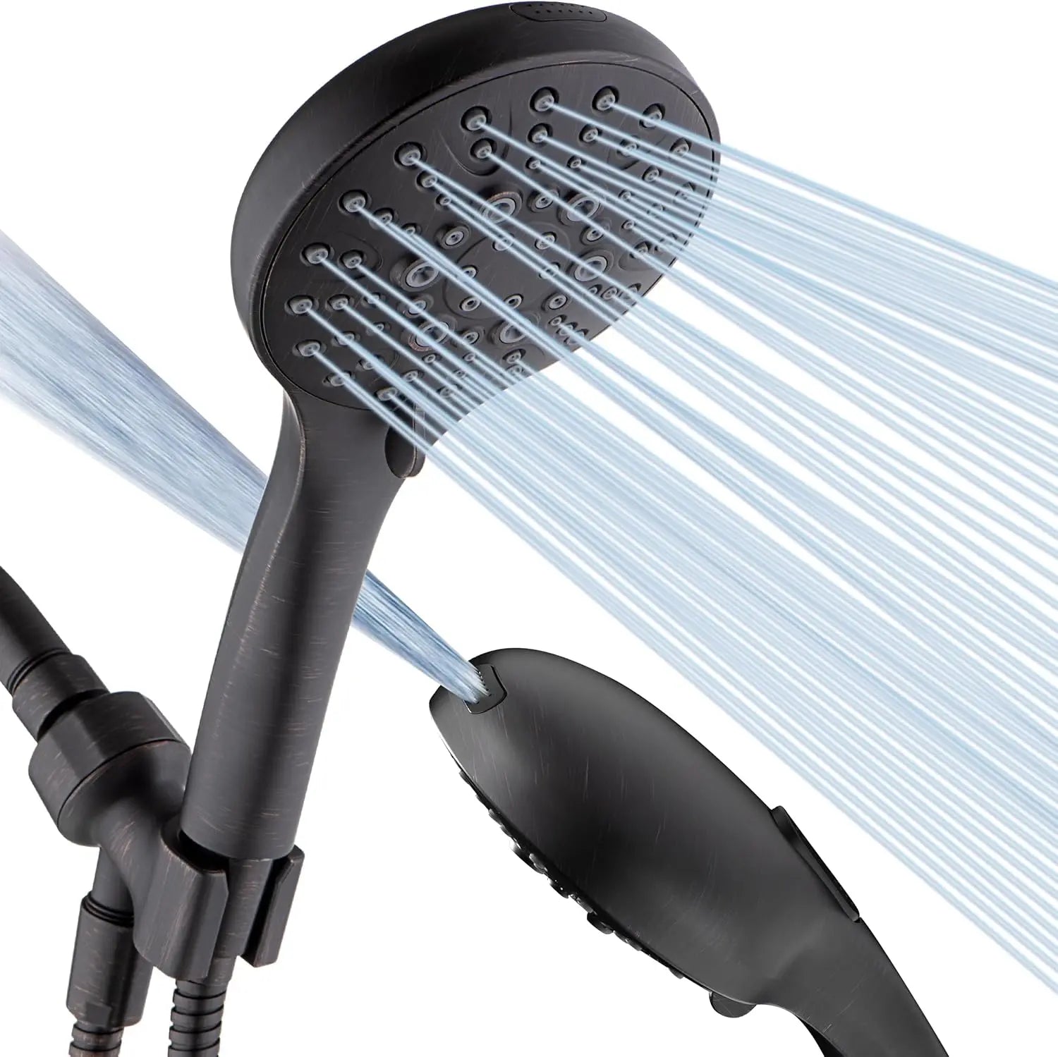 High Pressure Handheld Shower Head with 9 Spray Settings, Power Wash Mode, Long Hose, Adjustable Bracket - Bronze Finish