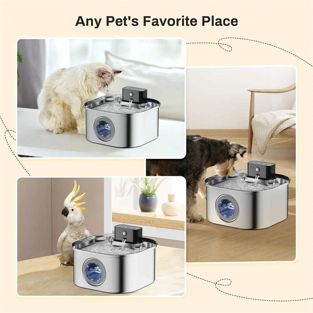 Stainless Steel Wireless Recharging Sensor Cat Water Fountain Auto Drinking Fountain For Cats Dog Drinker Pet Dispenser Bowl