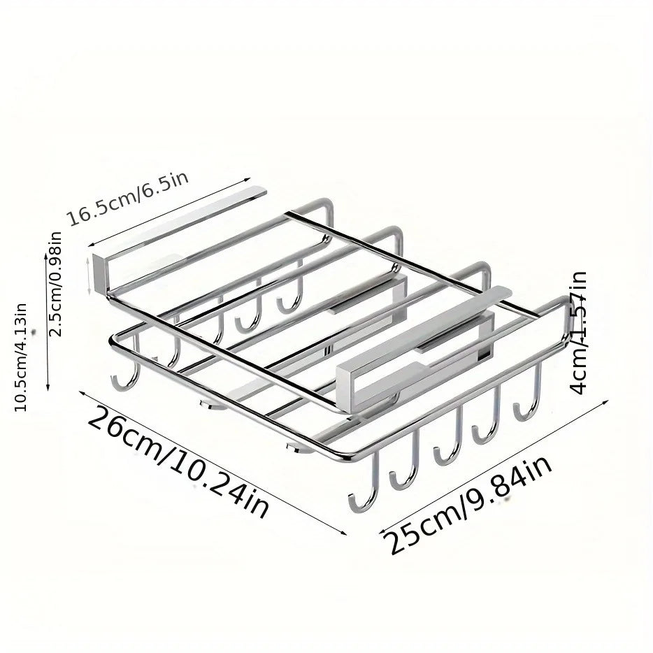 Kitchen Hanging Organizer Rack with Hooks Under Cupboard Multipurpose Wall-mounted Kitchen Organizers Storage Rack