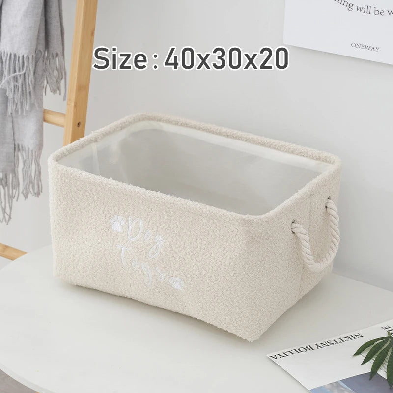 Plush Dog Toy Basket Foldable Storage Dog Toy Box with Comfortable Handle Suitable for Storing Pet Toy Accessories