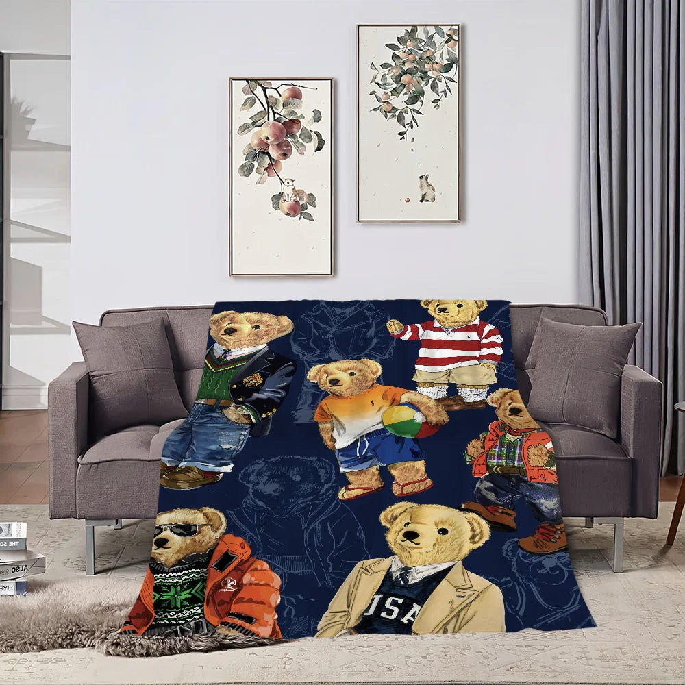 Fashion B-Bears Cute Blanket Plush Nap Sofa rug for P-POLO-S Living Room Warm Office Bedroom Birthday Home Travel Kid Gifts