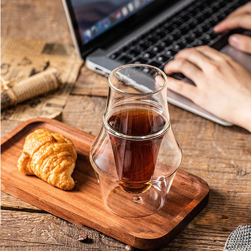 120/250/335ml Double-layer Glass Cup Hanging Ear Espresso Coffee Cup Anti-scalding Milk Brandy Wine Teacup Clear Mug Set 1/2pcs