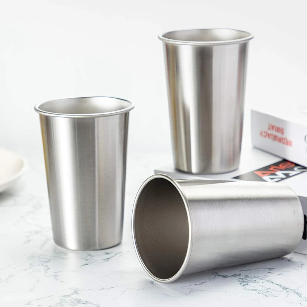 Premium Stainless Steel Cups 6 Pack Pint Cup Tumbler Metal Cups Stackable Durable Cup Chilling Beer Glasses for Travel Party
