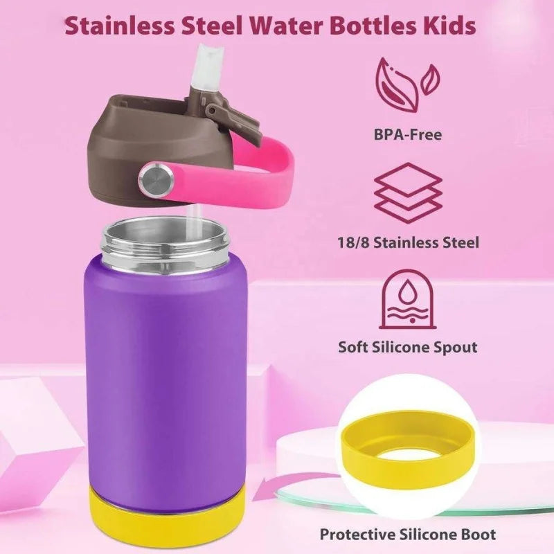 JUSTINLAU Kids Thermos Cup Vacuum Flask Sippy Cup Straw Cup with Handle Stainless Steel Car Cup Travel Thermal Water Bottles