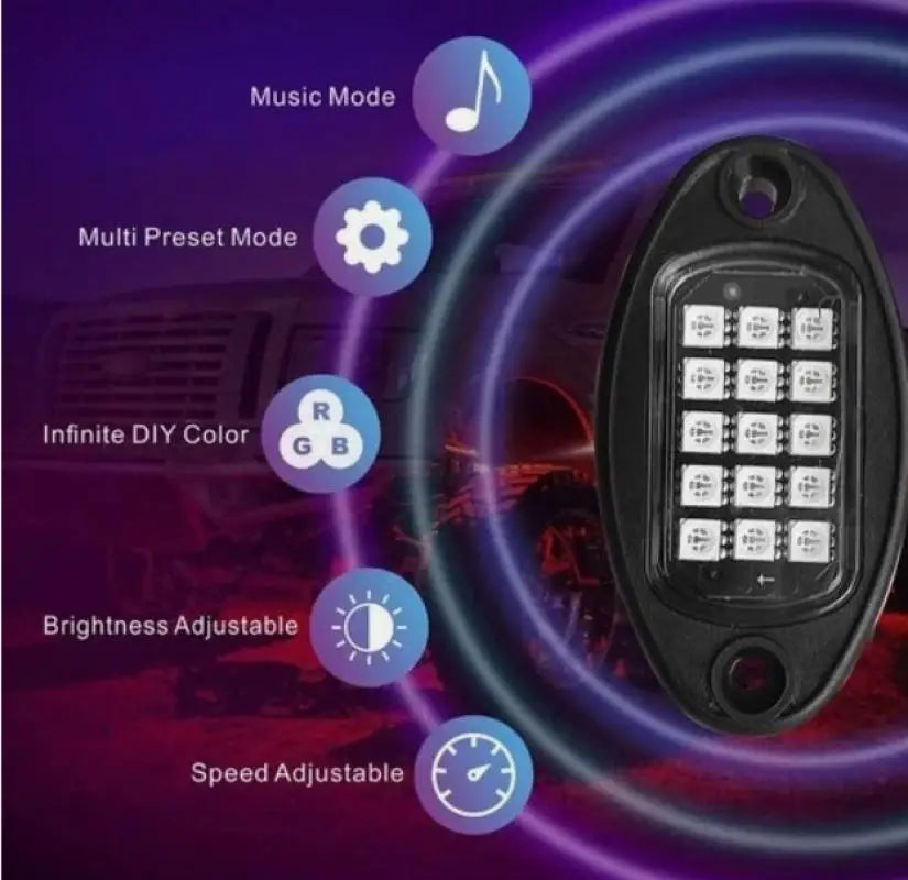 High Quality 8Pods RGB LED Rock Lights APP Control For Jeep Off-Road Truck UTV ATV Underbody Wheel Lights Car LED Chassis Strip