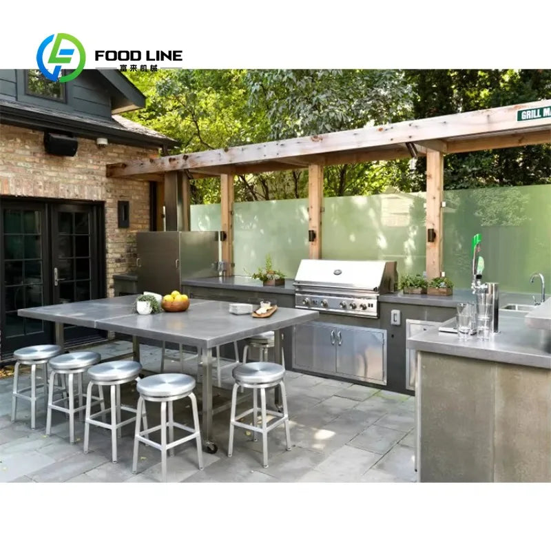 Customized 304 Stainless Steel Outdoor Kitchen Set With Cabinets And Gas Grill For Backyard Garden Patio Bbq Party Cooking