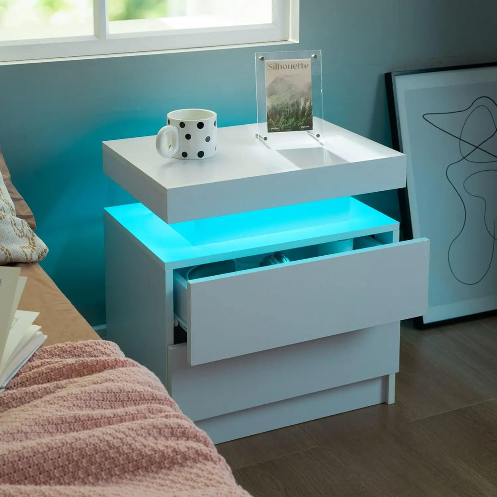 Nightstand Set of 2 LED Nightstand with 2 Drawers,Night Stand Set 2 with LED Light,Bedside Table with Drawers for, Customized