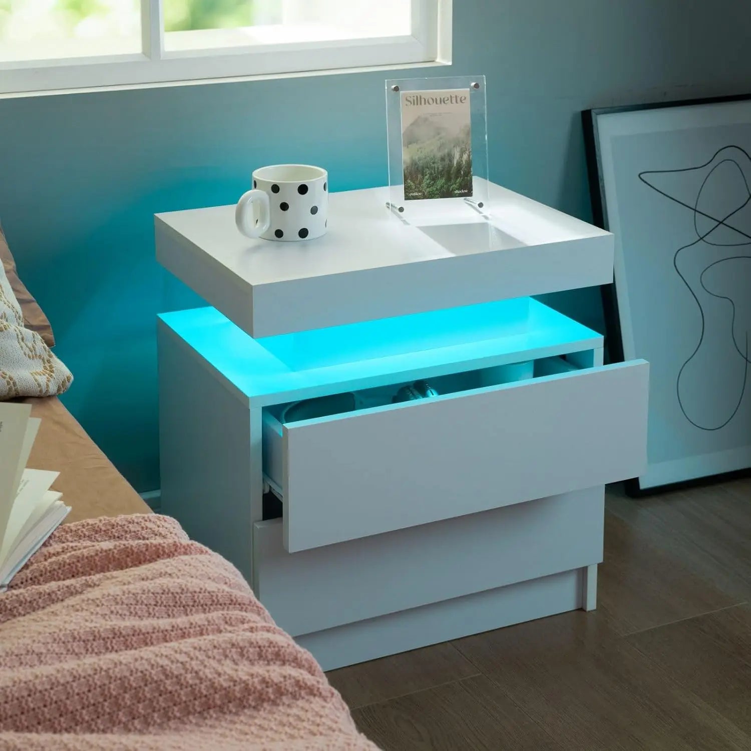 Nightstand Set of 2 LED Nightstand with 2 Drawers,Night Stand Set 2 with LED Light,Bedside Table with Drawers for, Customized