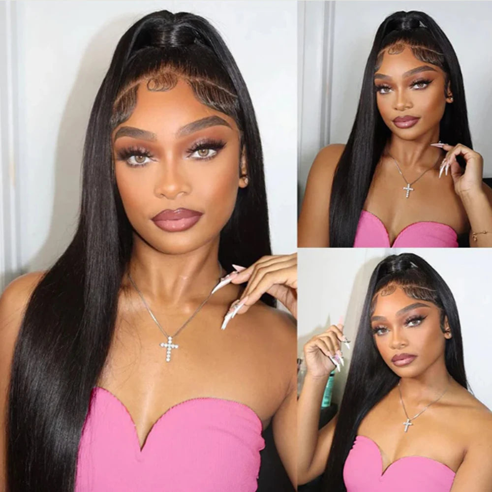 250 Density 3 IN 1 Half Wigs Human Hair Upgrade Remy Straight 3 IN 1 Half Wig With Drawstring Seamless Clip Ins Flip Over Wig