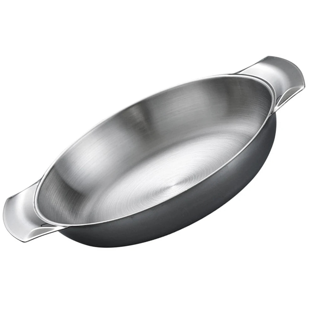 Stainless Steel Dry Pot Double Handle Korean Style Seafood Pan Flat Bottom Cooking Pot For Restaurant Kitchen Hotpot Non Stick