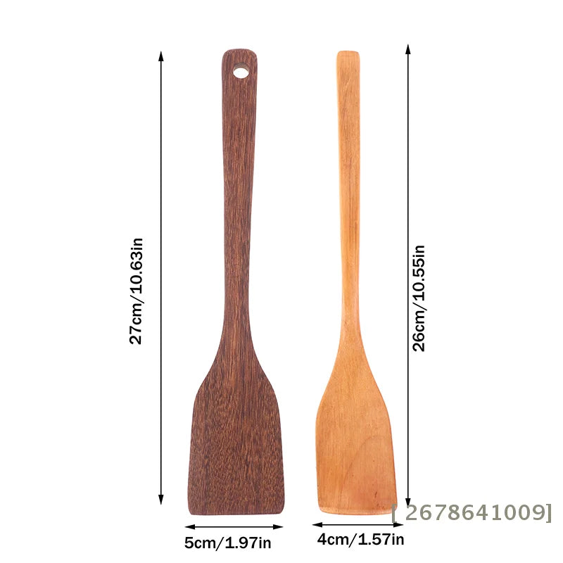 ♥Natural Wood Cooking Spatula - Durable Long Handle Turner for Wok & Non-Stick Pans|〔YY33〕