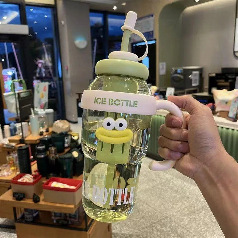 1100ML Large Mouth Water Bottle with Straw and Infuser Leak Proof Lid Portable Travel Beach Outdoor Adventure Sport Tumbler Cup