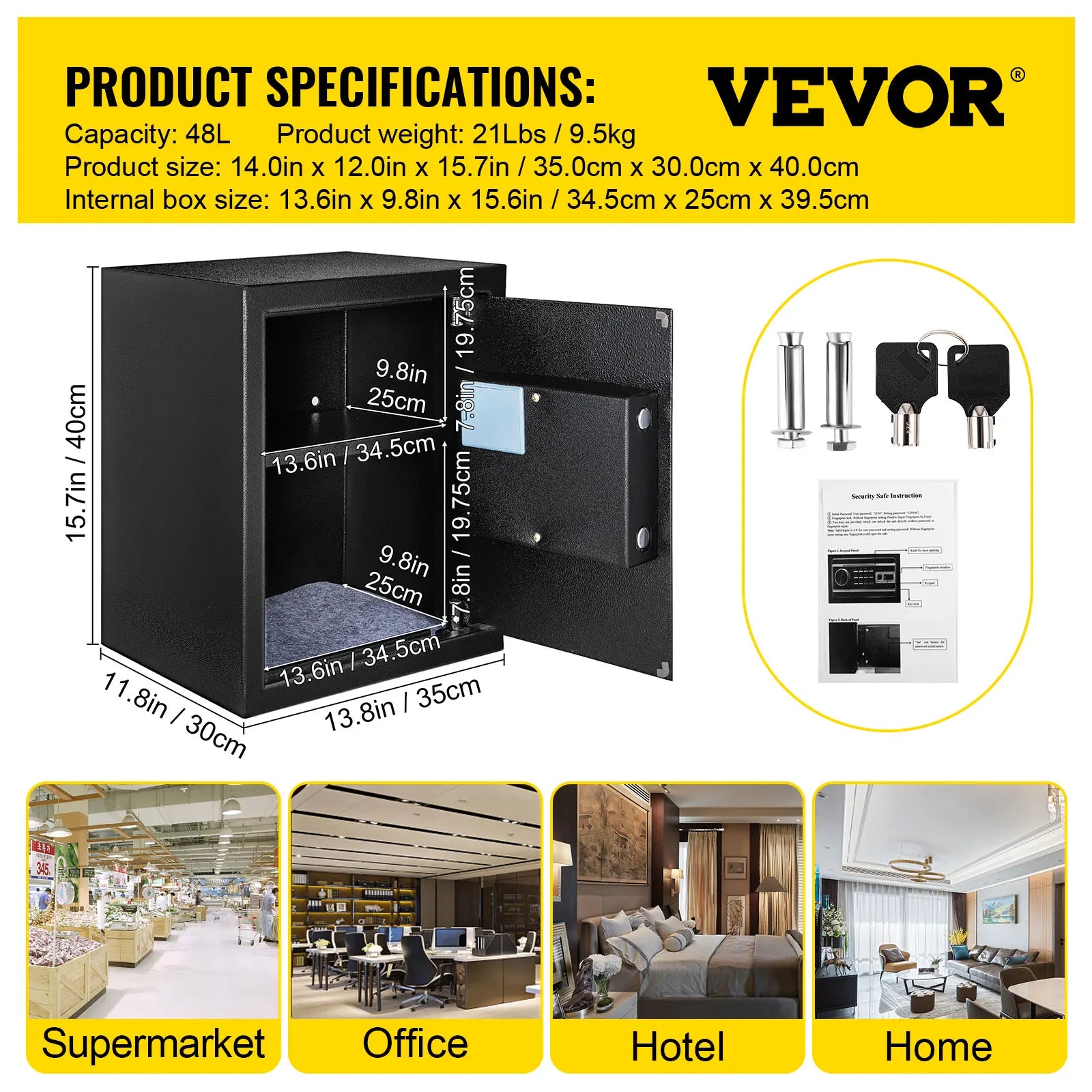 SucceBuy Fingerprint Locks Safe Deposit Box 1.7 Cubic Feet Digital Electronic Secret Hidden Piggy Bank for Jewelry Money Guns