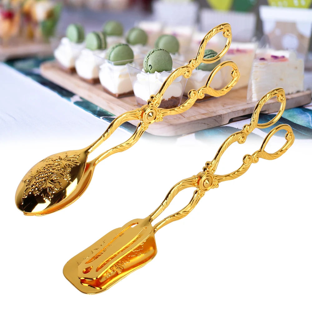 Fruit Salad Cake Clip Buffet Food Tong Gold-plated Salad Pastry Clamp Snack Cake Clip Baking Barbecue Tool Vintage style