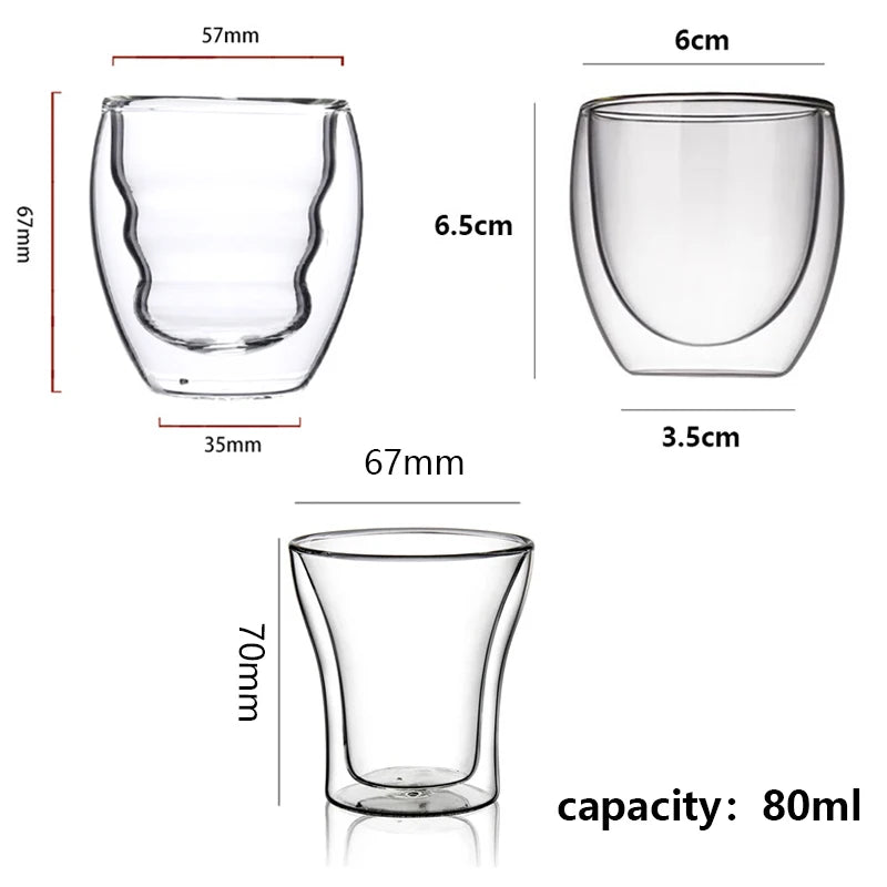 2/4/6pcs Screw Thread Espresso Cups Set Double Wall Glass Coffee Mugs Set 80ml Shot Glass Insulated Teacup Coffee Accessories