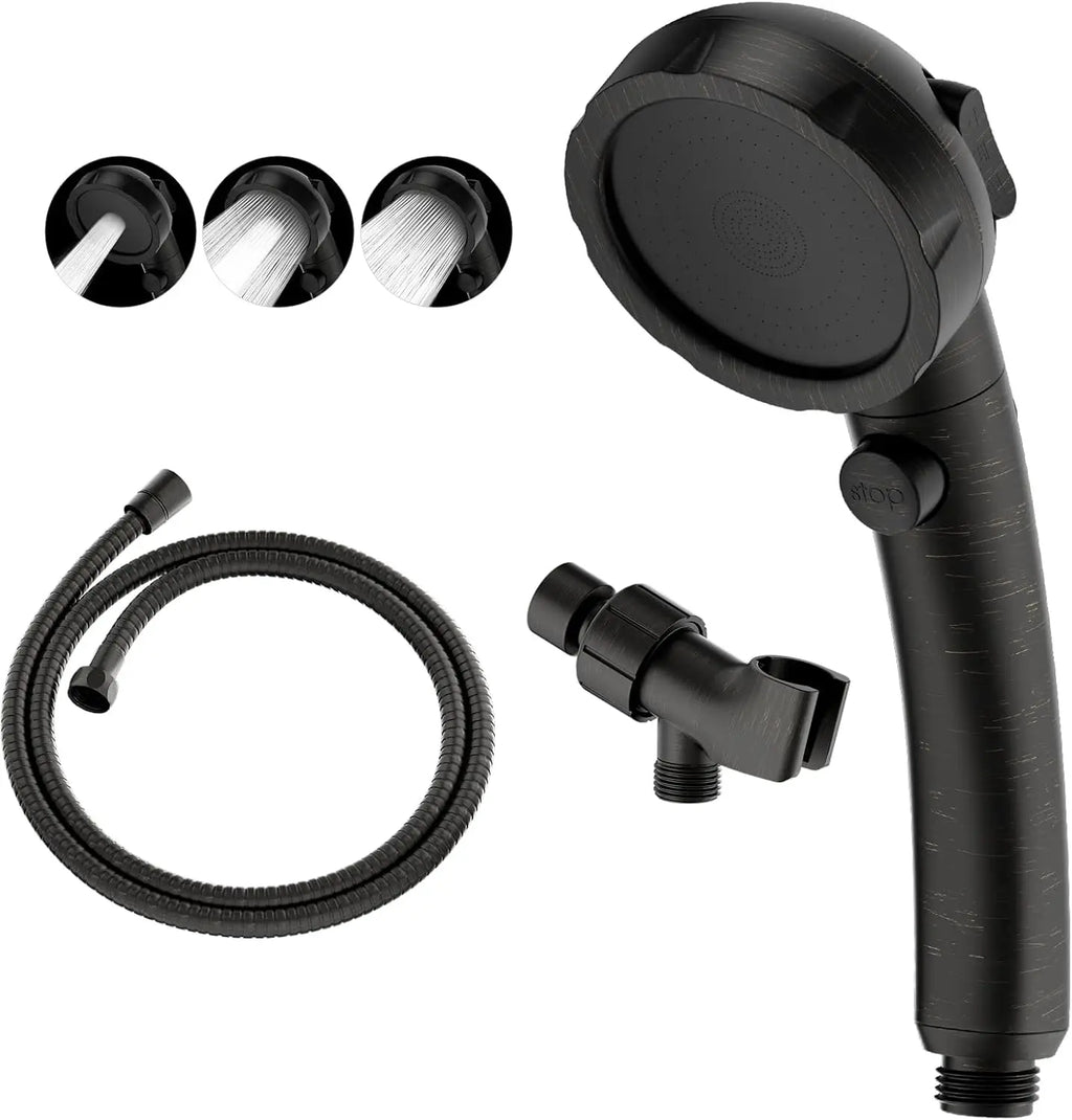 High Pressure Oil-Rubbed Bronze Handheld Shower Head with ON/OFF Switch, 3 Spray Modes, Adjustable Bracket
