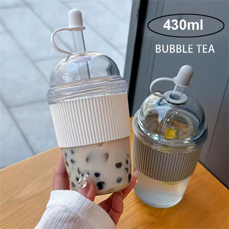 1pc 430ml Portable Flip Straw Cup Plastics Ins Style High-Capacity Water Bottles Tea Coffee Milk Heat-Resistant Juice Jelly Cups
