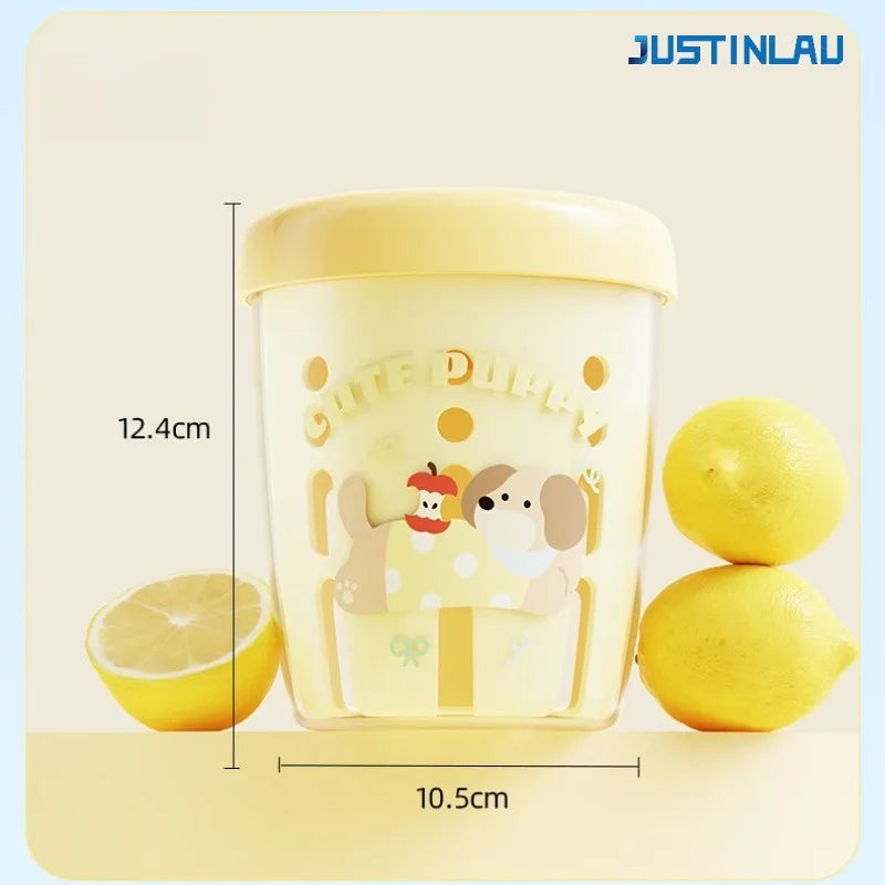 JUSTINLAU Macaron Fruit Cup Breakfast Salad Cup with Lid Double Layered Drip Cup Fruit Cup Forked Cup Suitable for Picnic Use