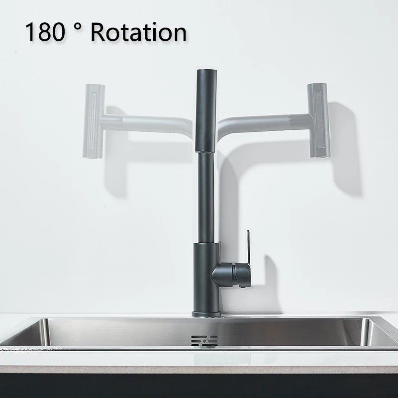 Kitchen Faucet Flexible Pull Out Hot Rainfall Cold Water Mixer Tap 360° Kitchen Sink Faucets Deck installation