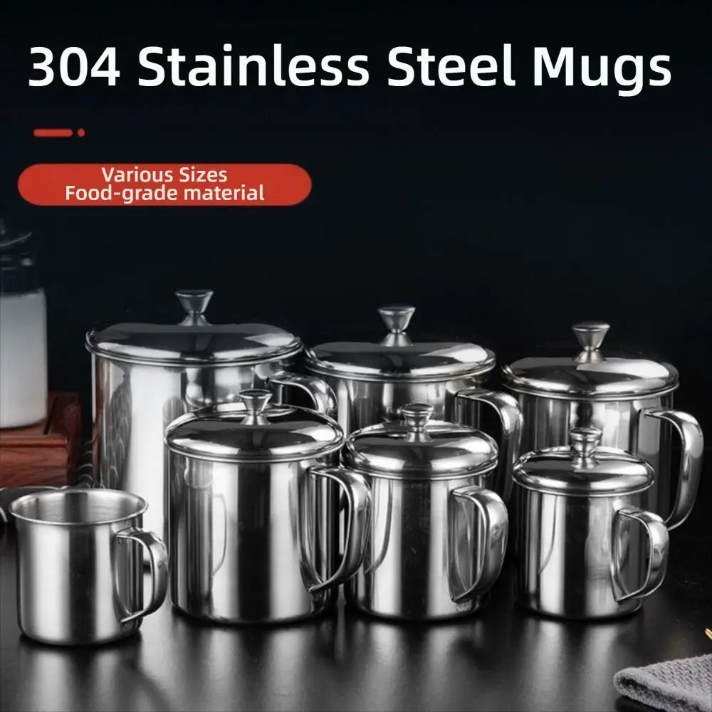 New 350-1250ml Mug Handle Design With Lid Water Cup 304 Stainless Steel Tea Cup Camping